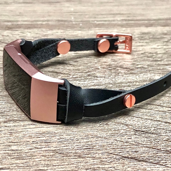 Rose Gold & Black Leather Fitbit Charge 3 Bracelet - Picture 6 of 8